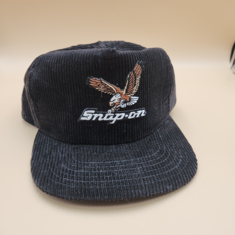 Snap On Tools Vintage New Era Black Corduroy Baseball Cap Snapback Eagle Wrench